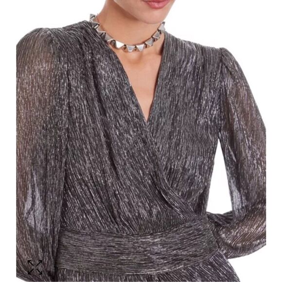 $415 The Kooples Metallic Pleated Mini Dress NWT - Picture 2 of 10